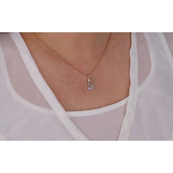 10k Yellow Gold & White Gold Angel Trumpet Necklace 18" Chain Dainty Delicate - Picture 2 of 7